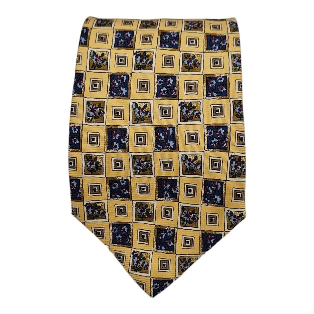 BALLY Yellow Geometric Floral Silk Tie ITALY 59"/ 3.8" EC